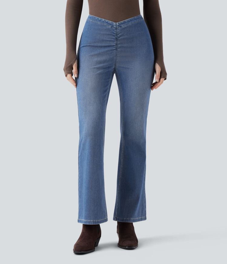 Halara Flex™ V Shaped Mid Rise Washed Denim Bootcut Casual Leggings