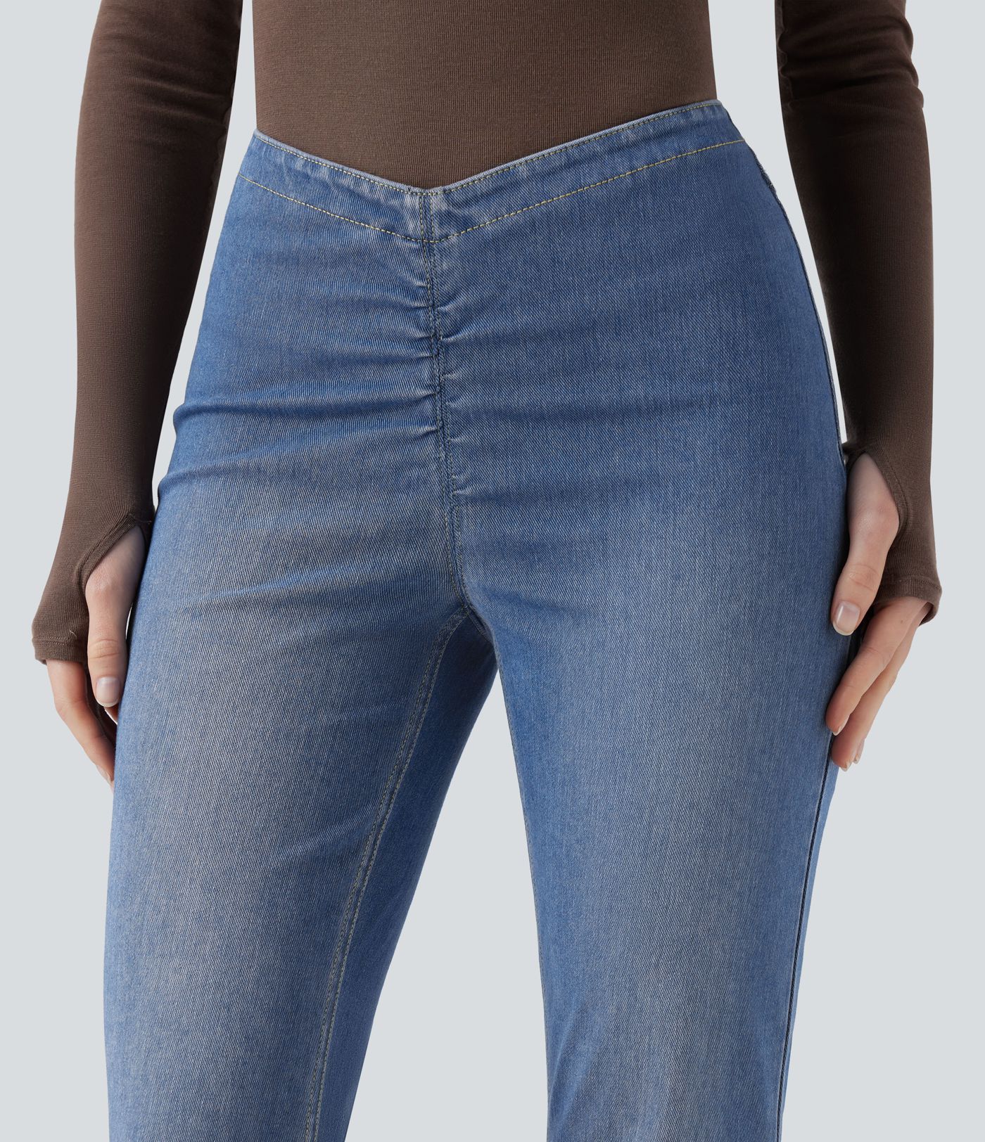 Halara Flex™ V Shaped Mid Rise Washed Denim Bootcut Casual Leggings