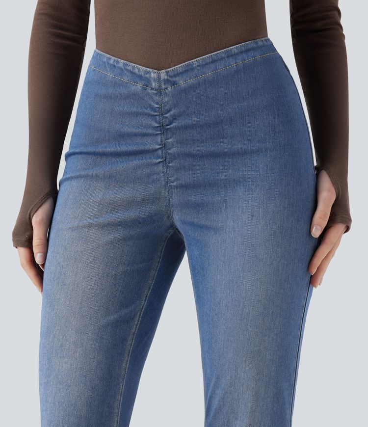 Halara Flex™ V Shaped Mid Rise Washed Denim Bootcut Casual Leggings