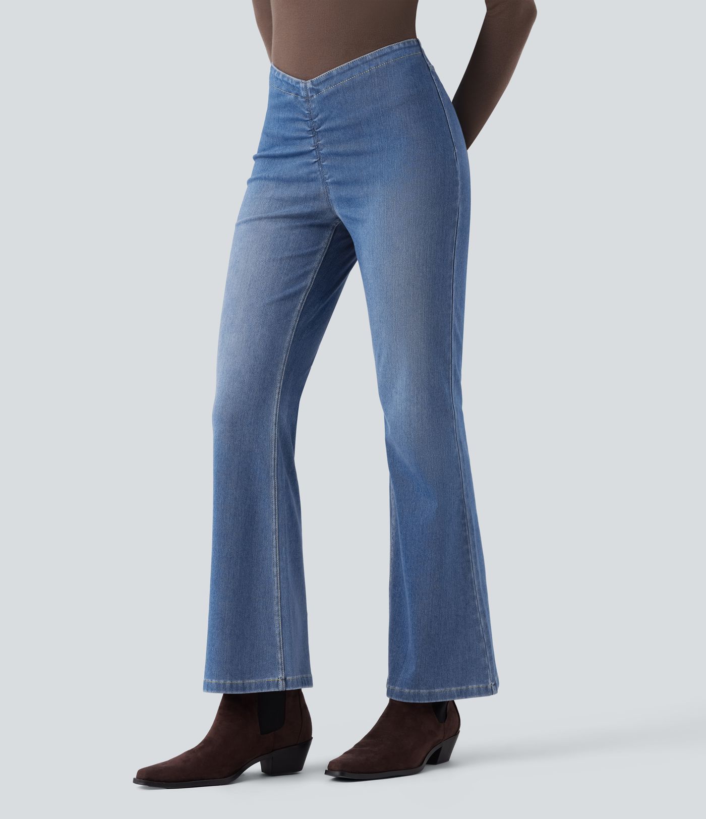 Halara Flex™ V Shaped Mid Rise Washed Denim Bootcut Casual Leggings