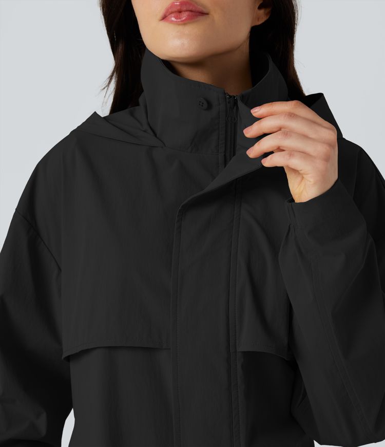 Water Repellent Hooded Belted Casual Trench Jacket with Pockets