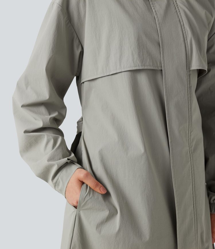 Water Repellent Hooded Belted Casual Trench Jacket with Pockets