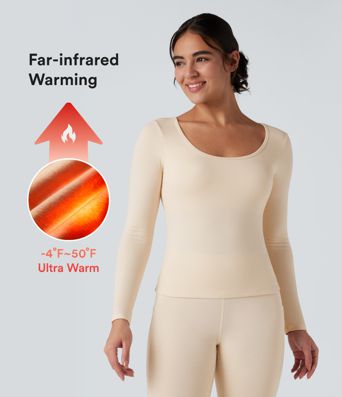 Halara HeatCore Scoop Neck Long Sleeve Built-in Bra Casual Warming Top