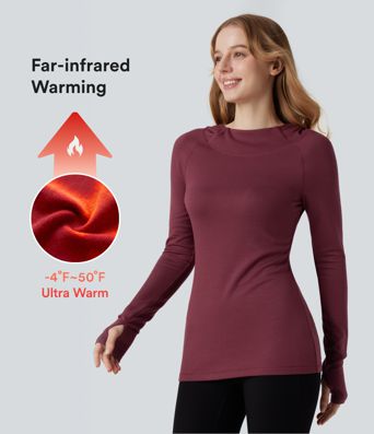 Halara HeatCore Hooded Long Sleeve Thumb Hole Warming Yoga Sports Top