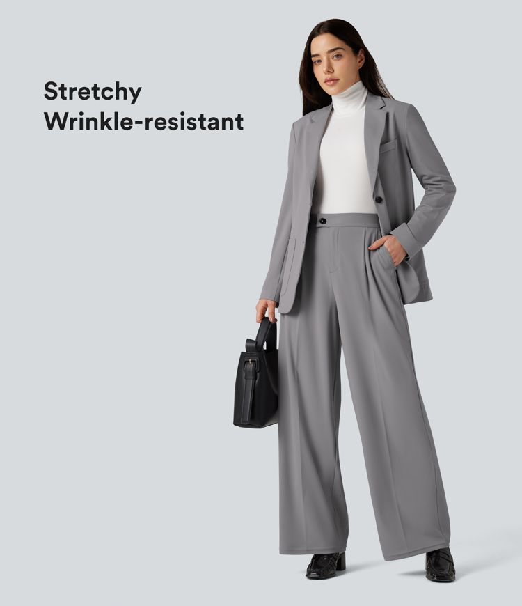 Halara Flex™ - High-waisted work trousers with side pockets and wide leg - wrinkle-free