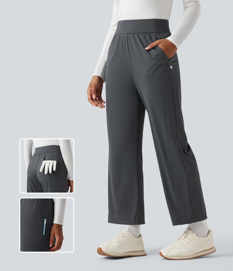 High Waisted Straight Leg Golf Trousers with Pockets-Golf Tee