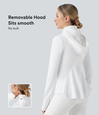 Chaqueta de senderismo de corte slim con capucha desmontable, aberturas para los pulgares y dobladillo con volantes