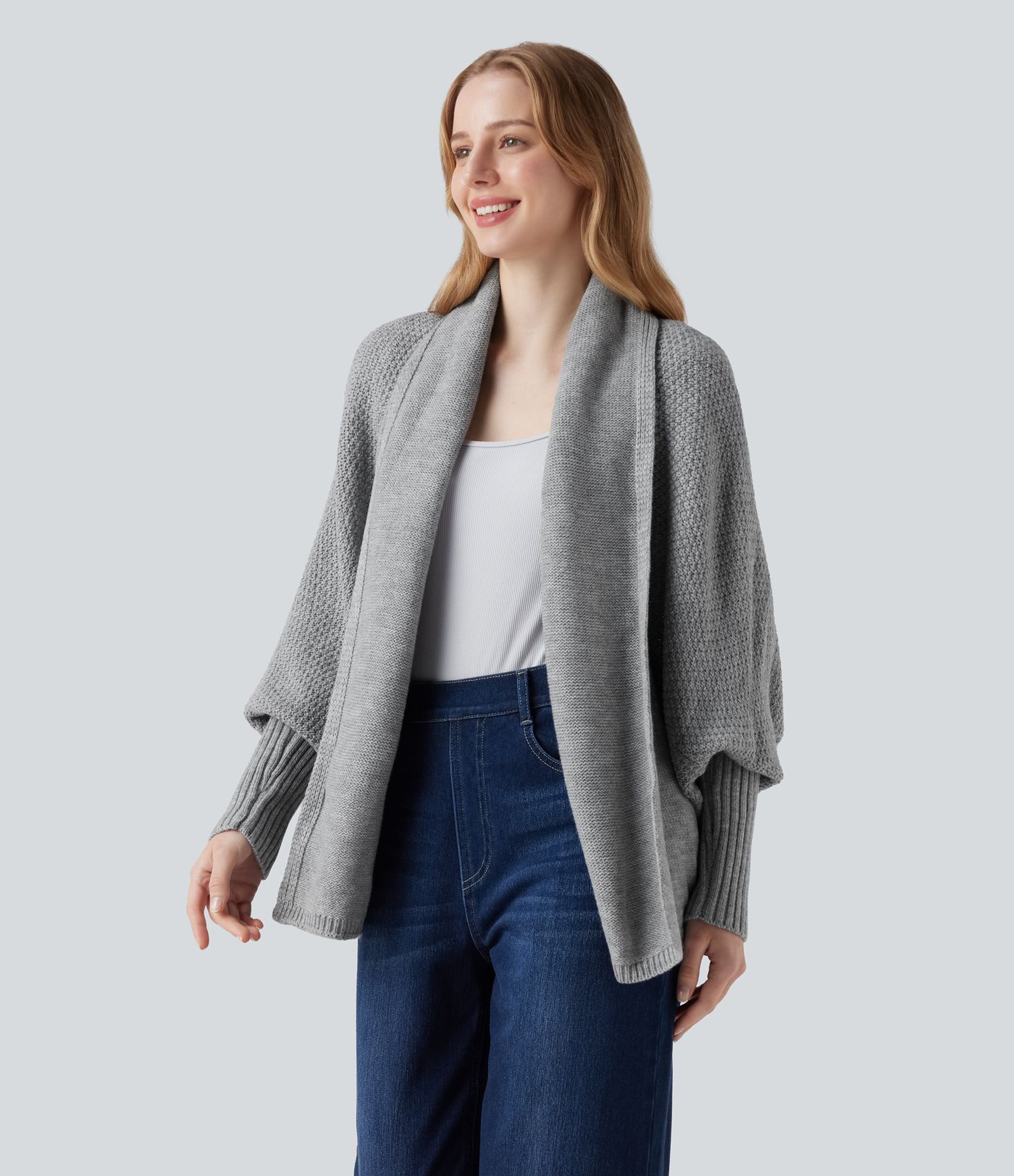 Batwing Sleeve Open Front Casual Cardigan