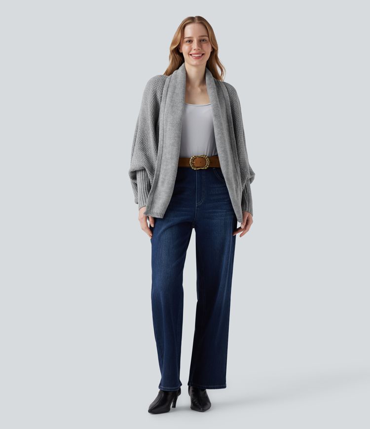 Batwing Sleeve Open Front Casual Cardigan