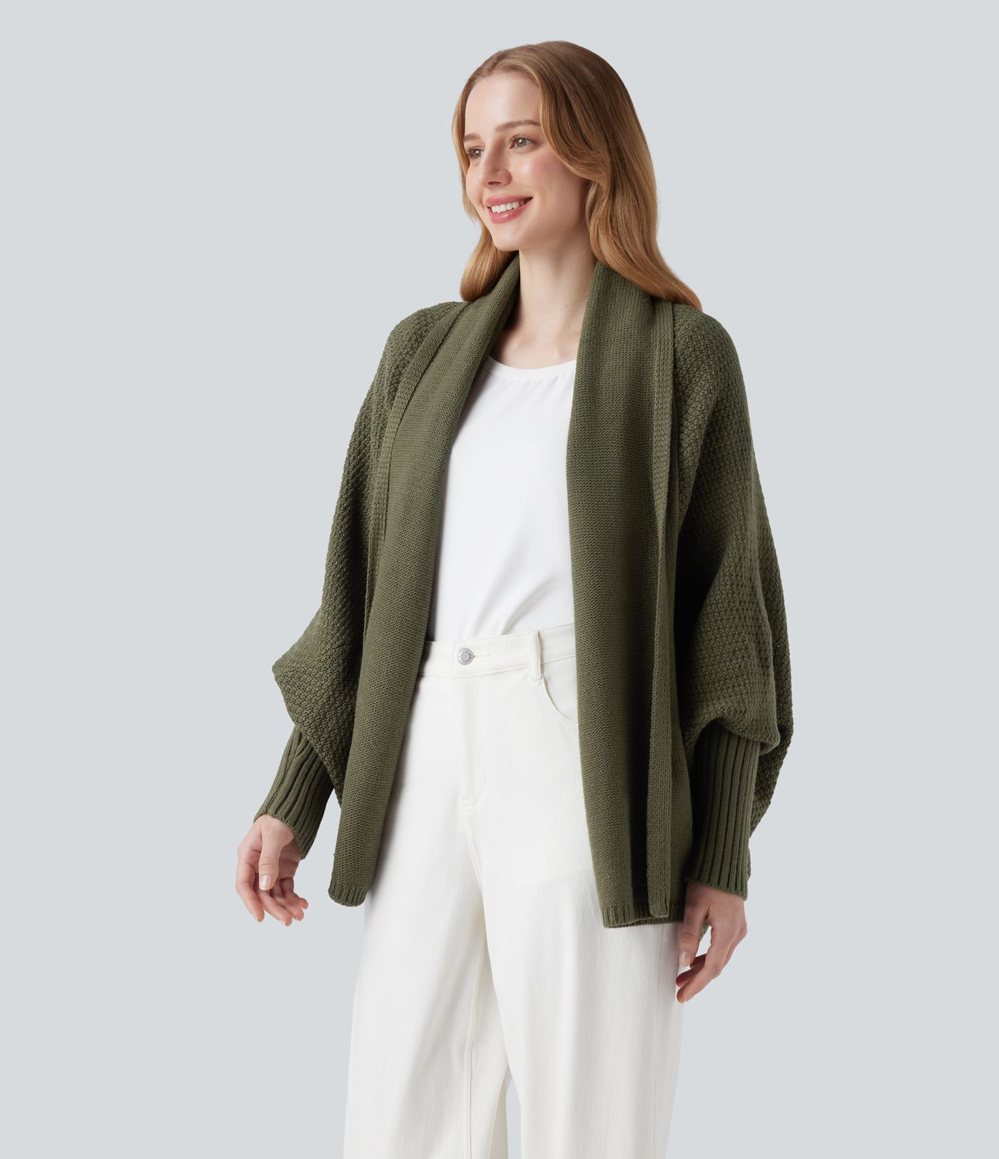 Batwing Sleeve Open Front Casual Cardigan