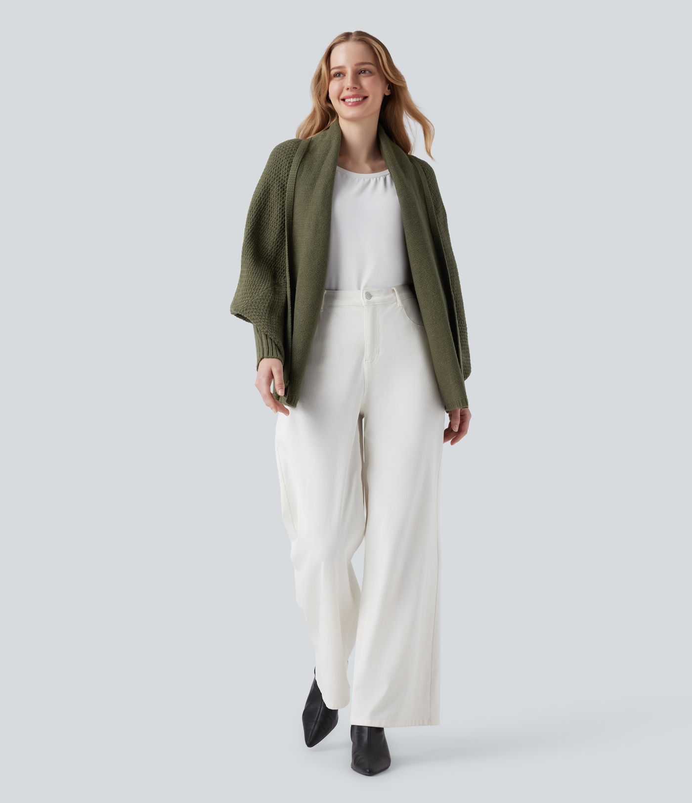 Batwing Sleeve Open Front Casual Cardigan