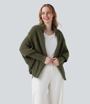 Batwing Sleeve Open Front Casual Cardigan