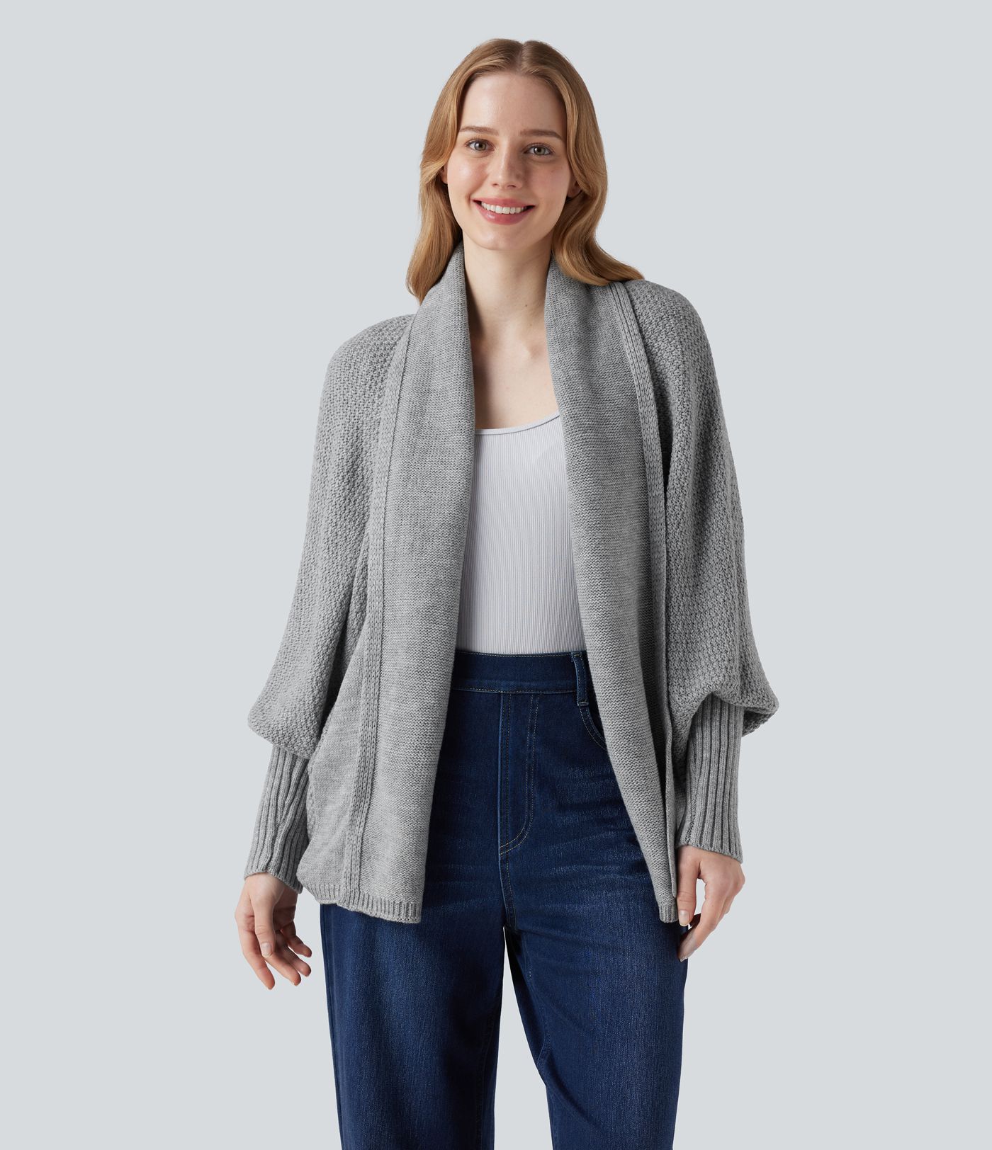 Batwing Sleeve Open Front Casual Cardigan