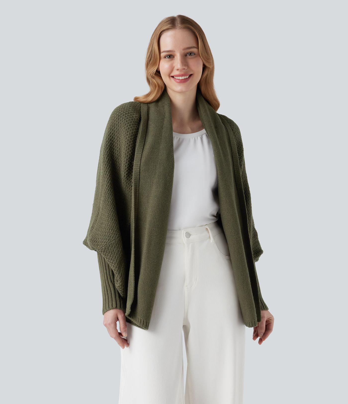 Batwing Sleeve Open Front Casual Cardigan