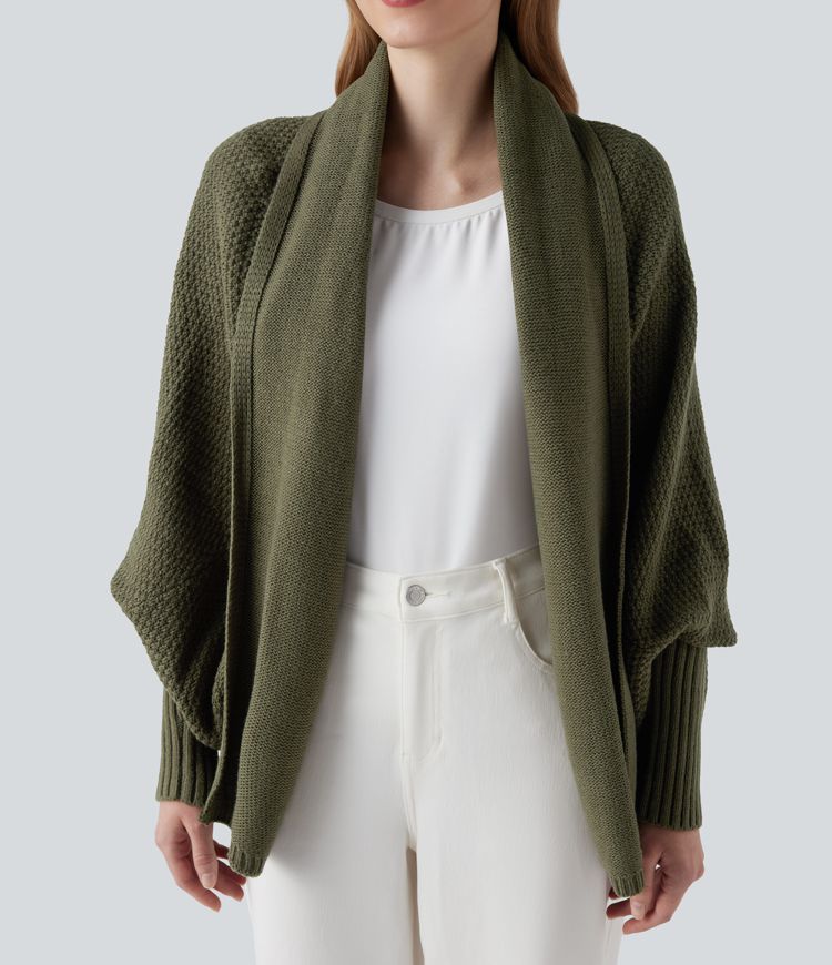 Batwing Sleeve Open Front Casual Cardigan