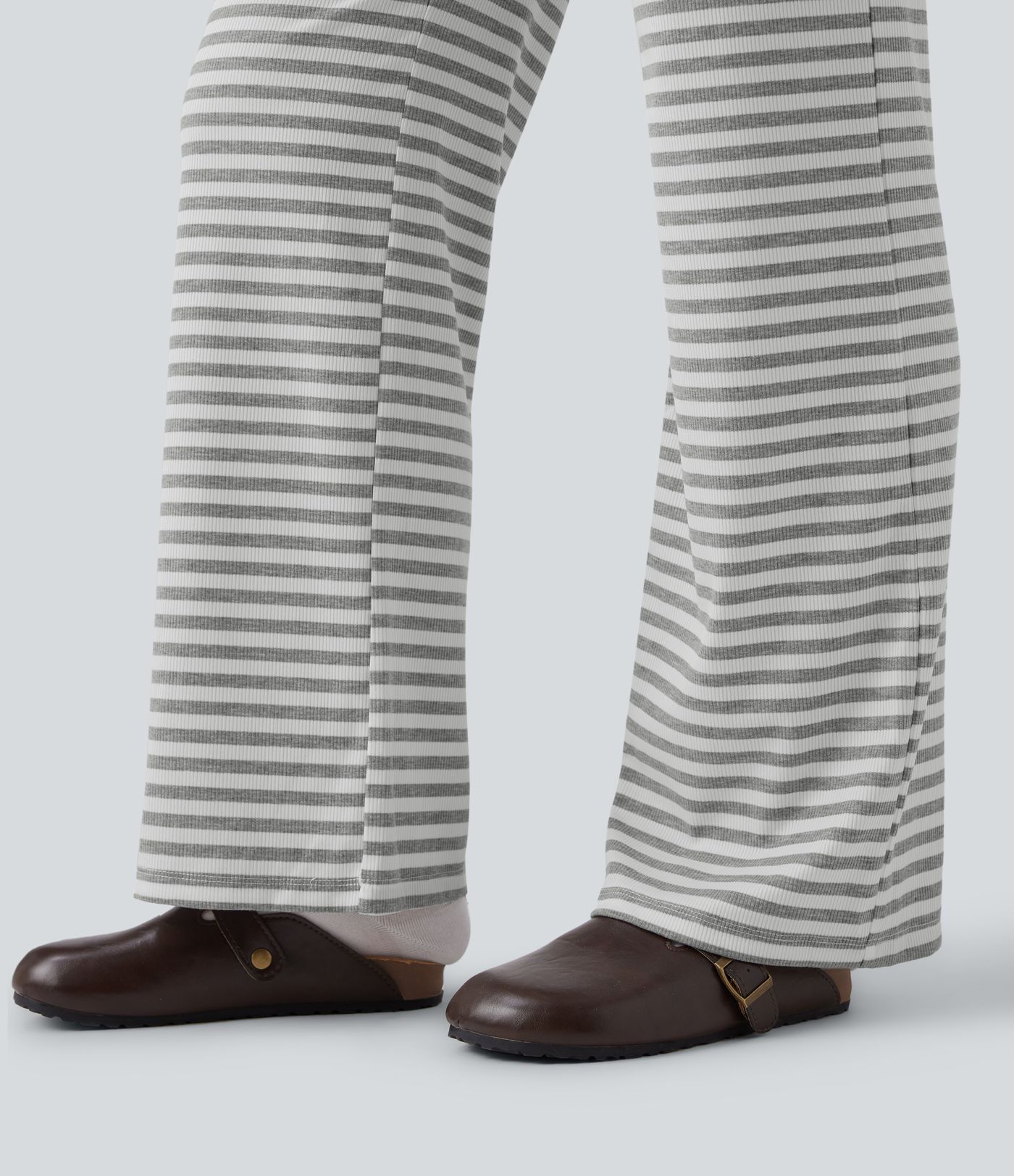 Foldover Low Rise Striped Casual Flare Trousers