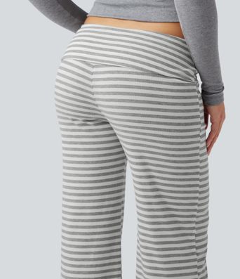 Foldover Low Rise Striped Casual Flare Trousers