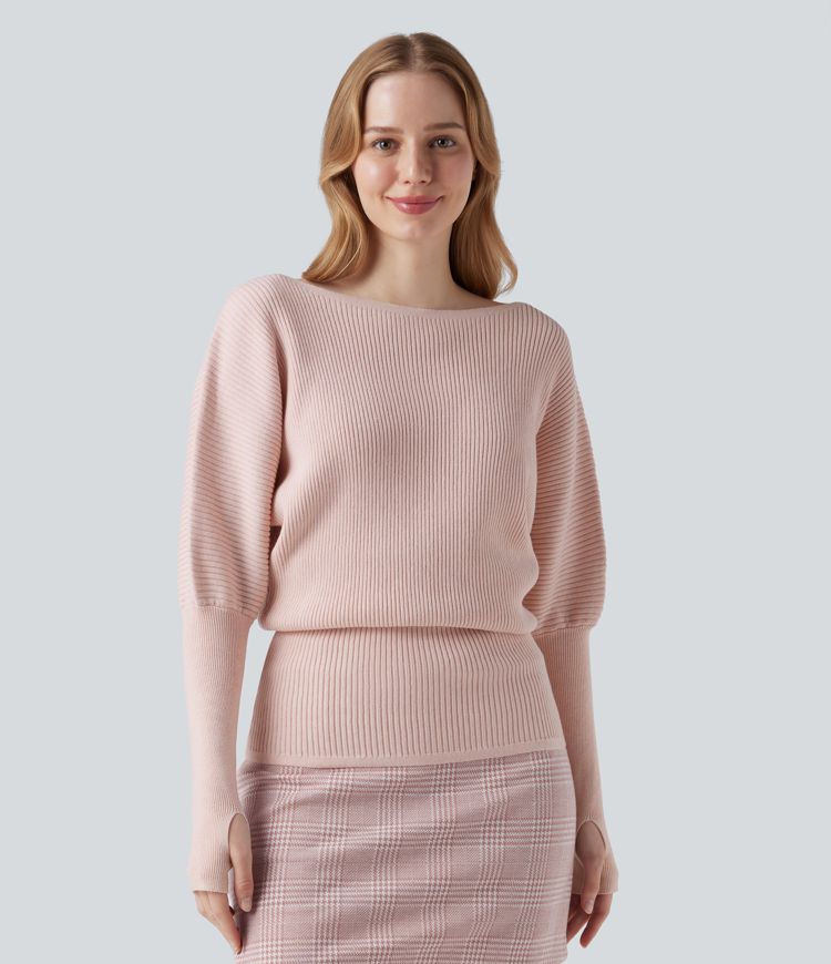 One Shoulder Long Sleeve Thumb Hole Casual Jumper