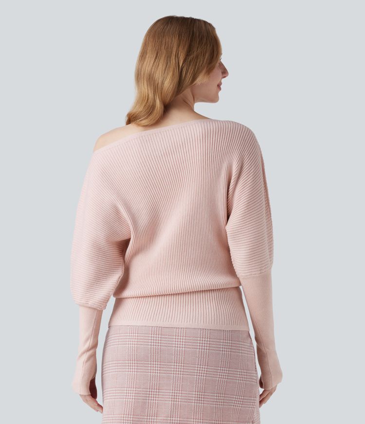 One Shoulder Long Sleeve Thumb Hole Casual Jumper