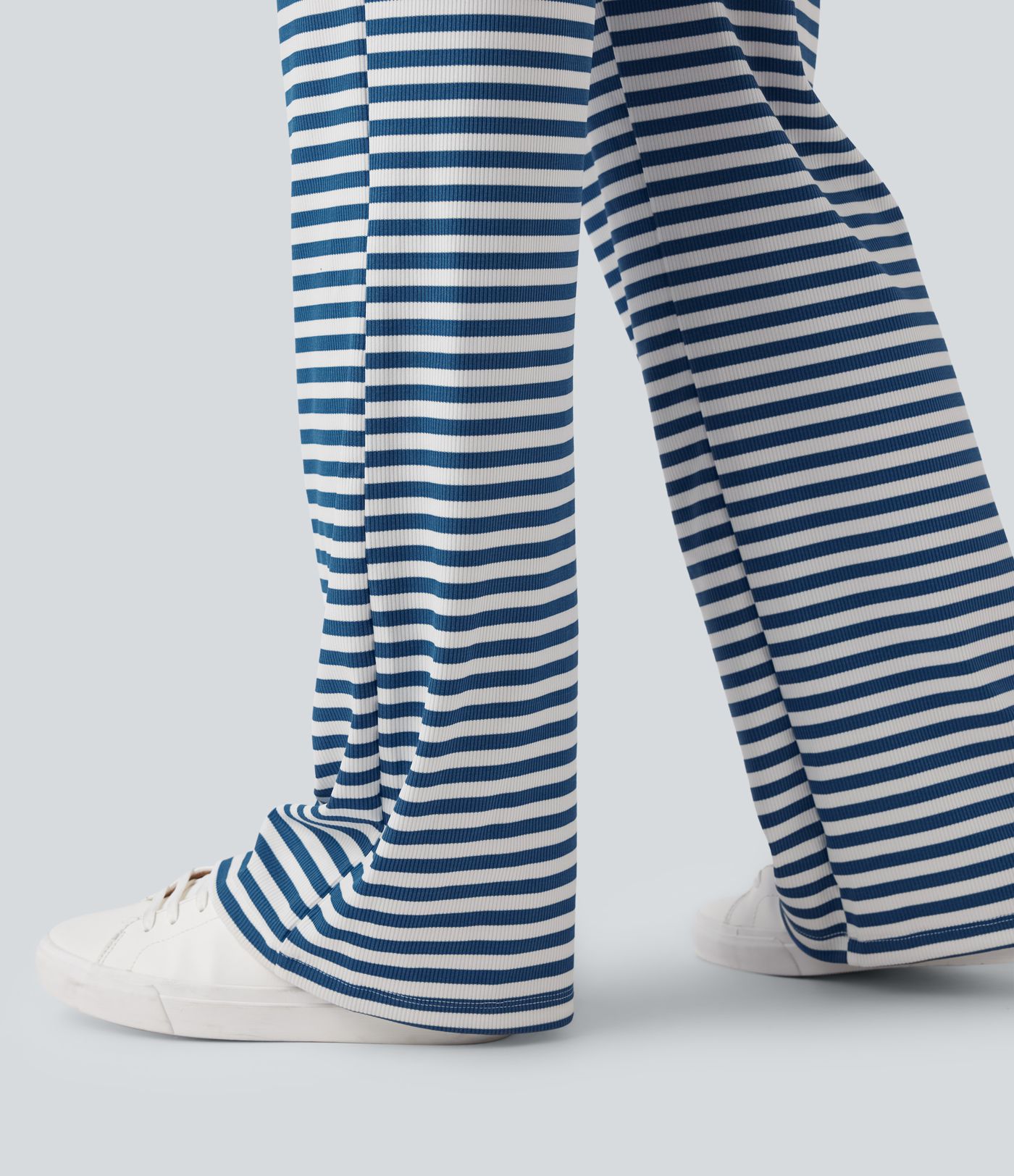 Foldover Low Rise Striped Casual Flare Trousers