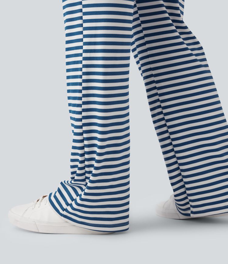 Foldover Low Rise Striped Casual Flare Trousers