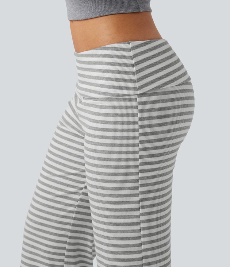 Foldover Low Rise Striped Casual Flare Trousers