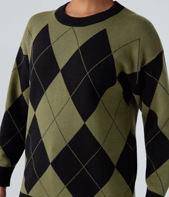 Pull de travail carreaux losange col rond manches longues