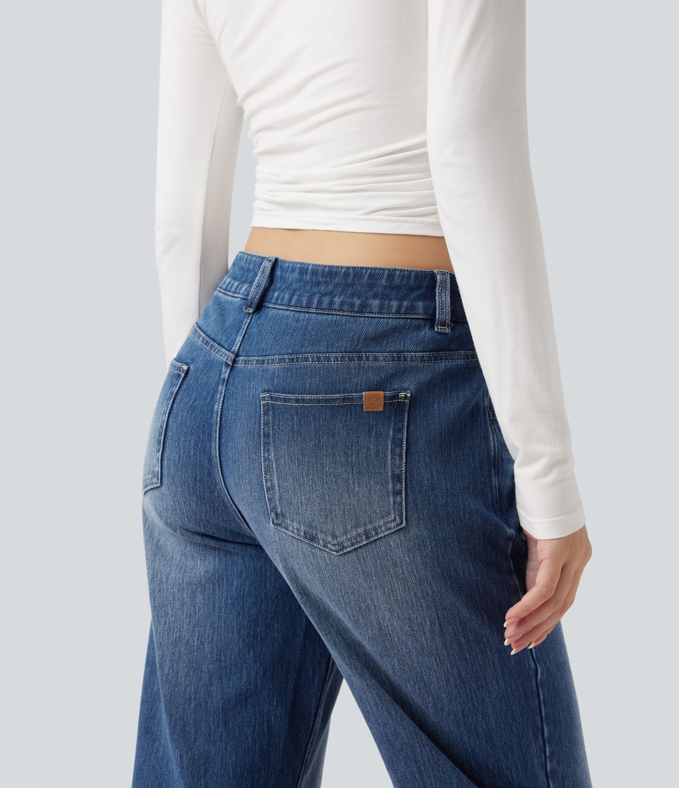 Halara Flex™ Asymmetric Low Rise Straight Leg Casual Jeans with Pockets