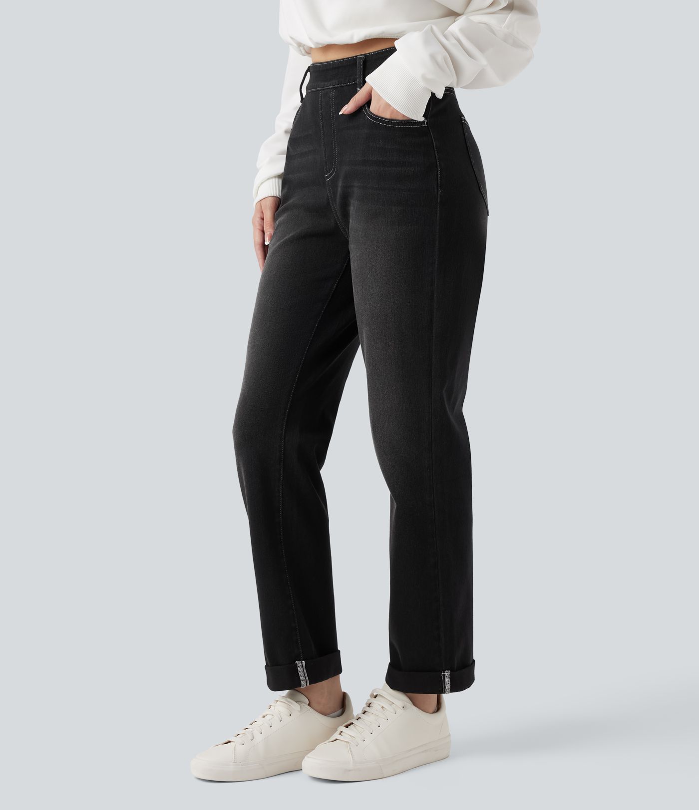 Halara Flex™ High Waisted Rolled Hem Casaul Slim Jeans with Pockets