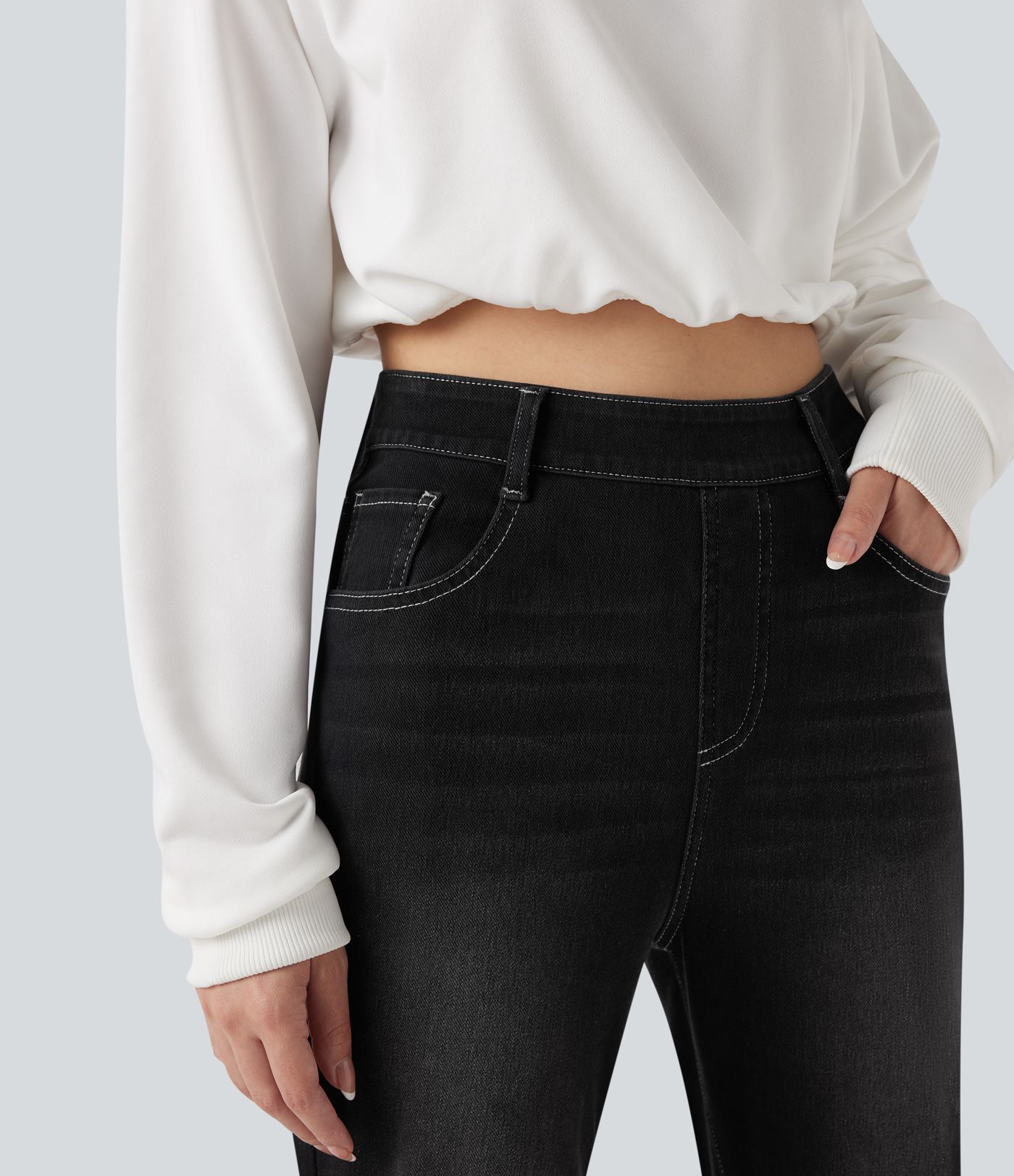 Halara Flex™ High Waisted Rolled Hem Casaul Slim Jeans with Pockets