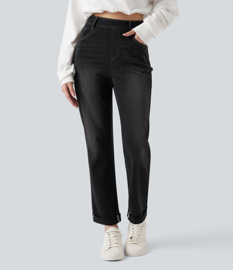 Halara Flex™ High Waisted Rolled Hem Casaul Slim Jeans with Pockets