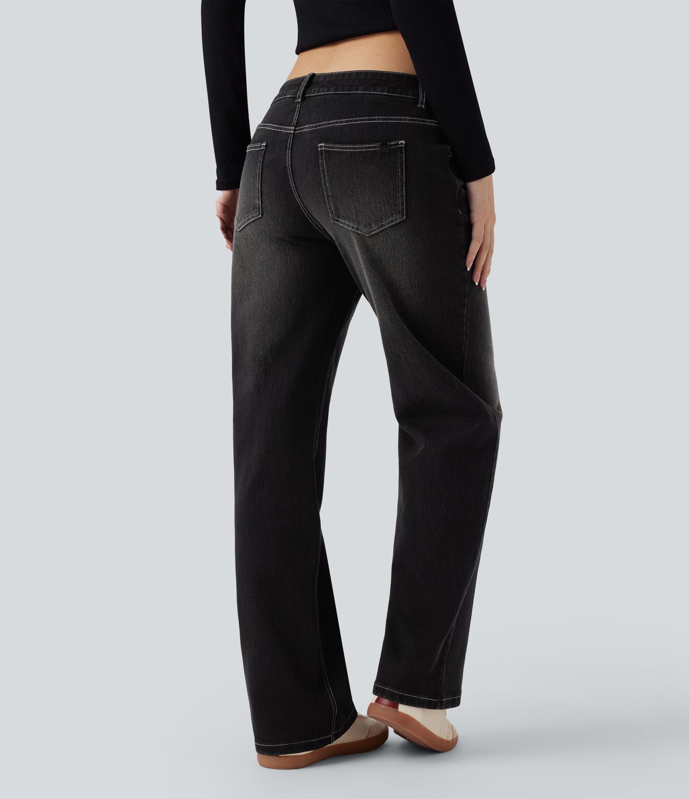 Halara Flex™ Asymmetric Low Rise Straight Leg Casual Jeans with Pockets