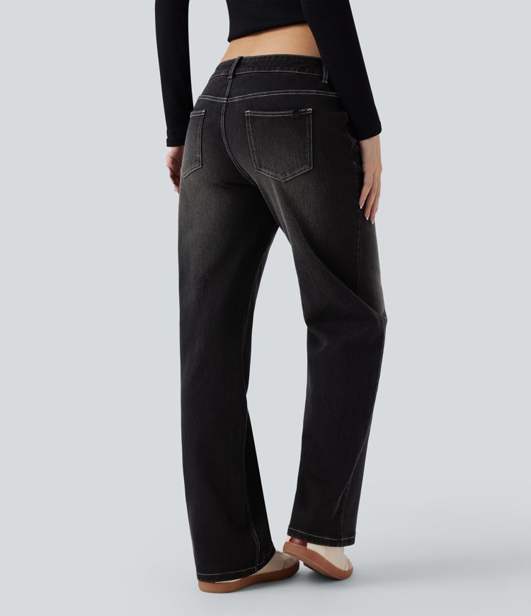 Halara Flex™ Asymmetric Low Rise Straight Leg Casual Jeans with Pockets