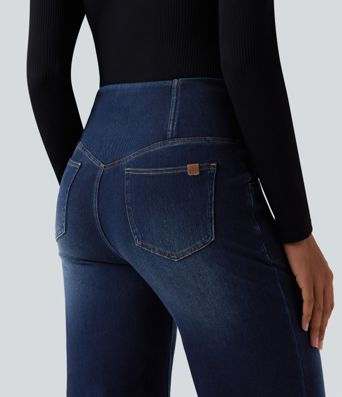 Halara Flex™ Crossover High Waisted Tummy Control Casual Straight Leg Jeans with Pockets