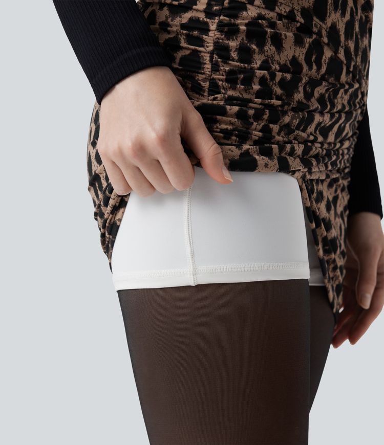 Halara UltraSculpt™ Leopard Print Crossover High Waisted 2-in-1 Bodycon Mini Party Skirt