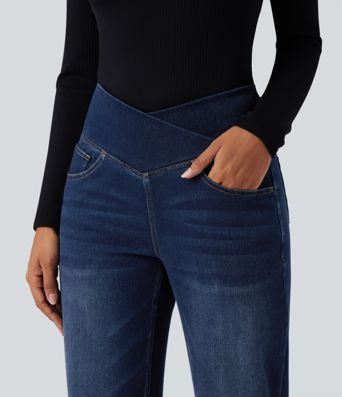 Halara Flex™ Crossover High Waisted Tummy Control Casual Straight Leg Jeans with Pockets