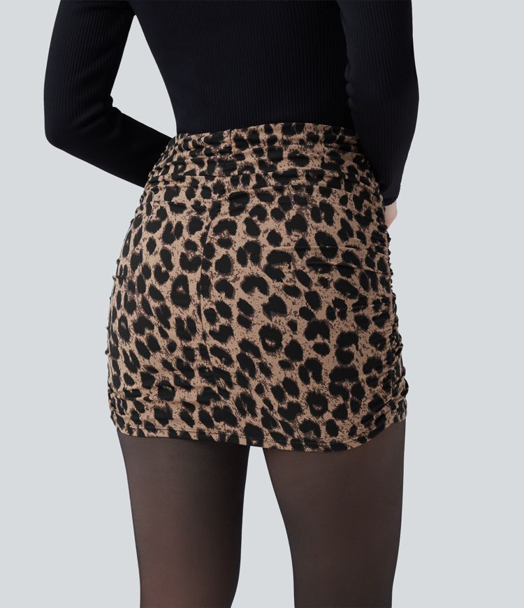 Halara UltraSculpt™ Leopard Print Crossover High Waisted 2-in-1 Bodycon Mini Party Skirt