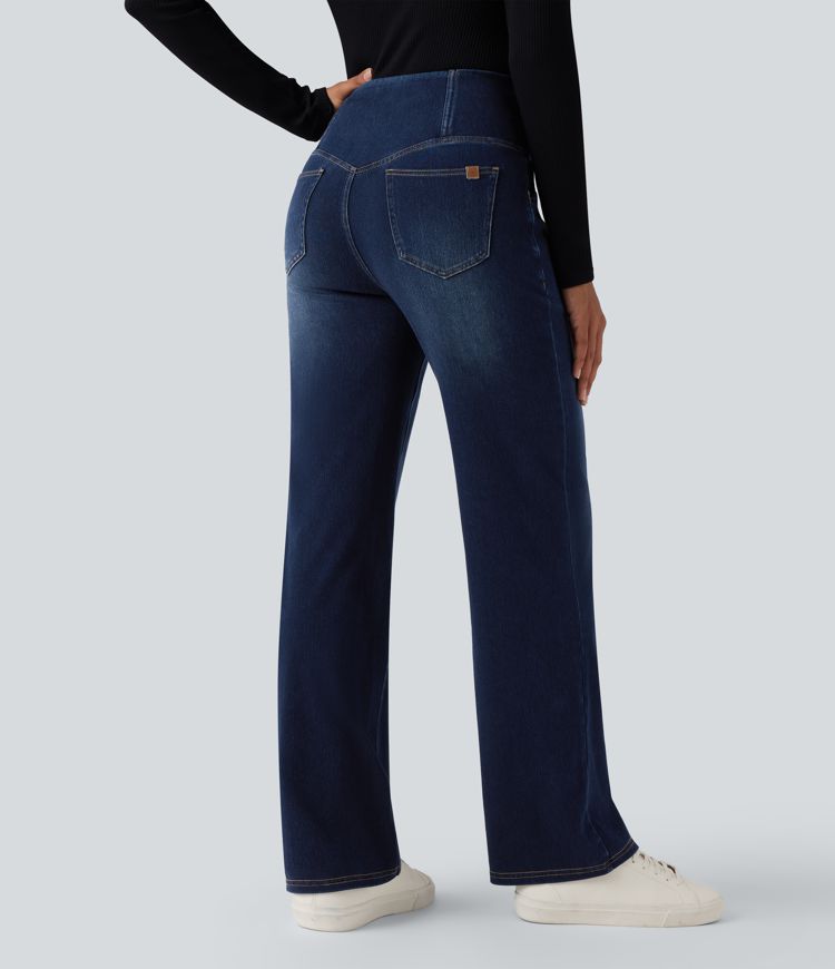 Halara Flex™ Crossover High Waisted Tummy Control Casual Straight Leg Jeans with Pockets