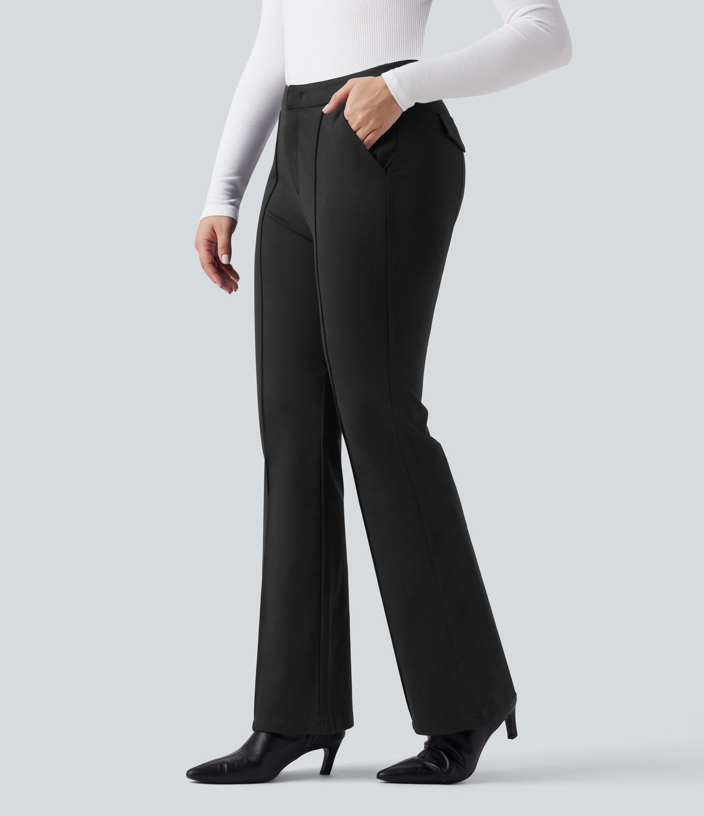 High Waisted Work Flare Pants with Pockets