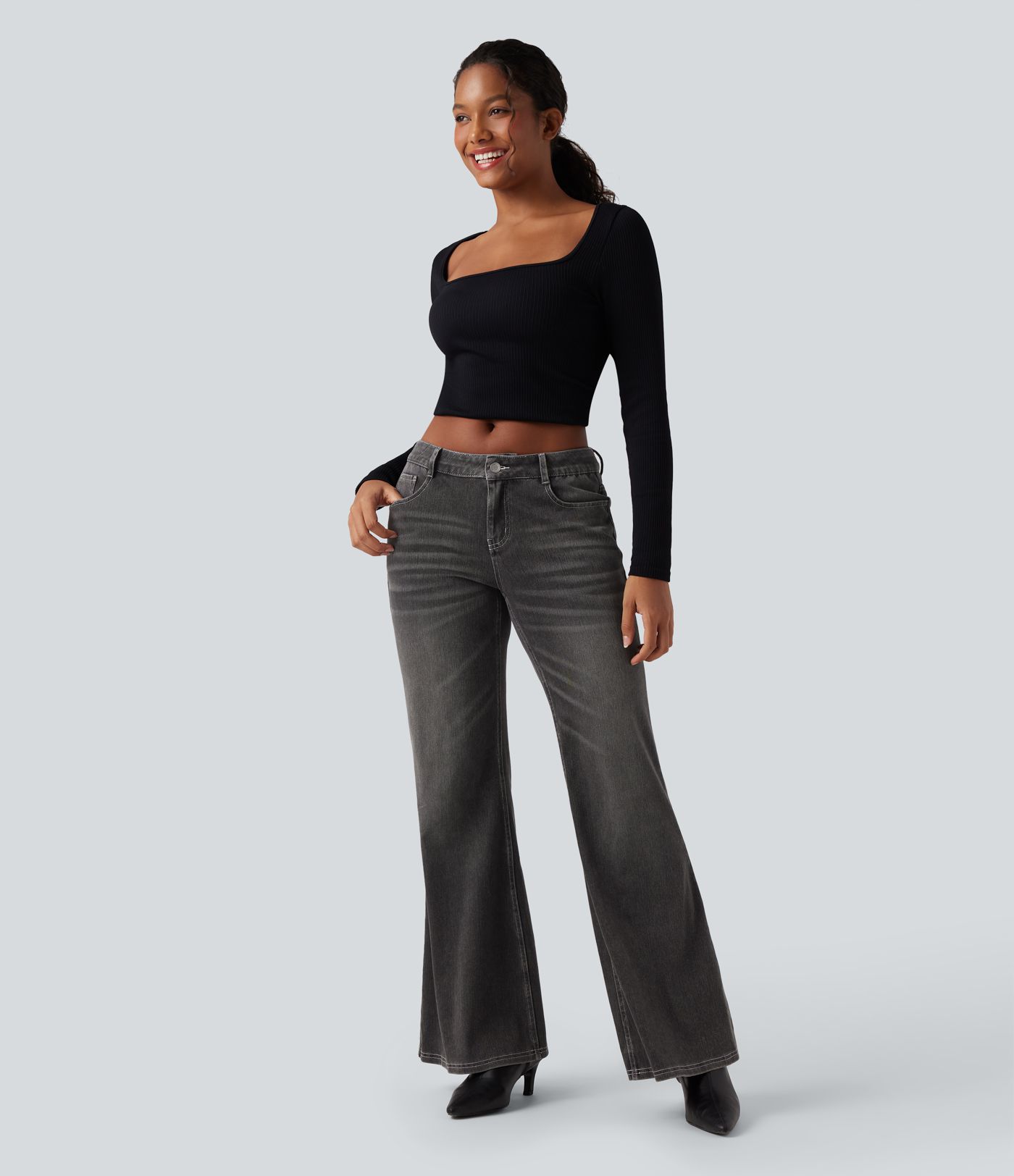 Halara Flex™ Low Rise Flare Washed Casual Jeans with Pockets