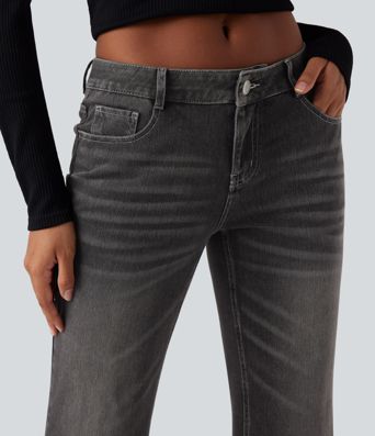 Halara Flex™ Low Rise Flare Washed Casual Jeans with Pockets