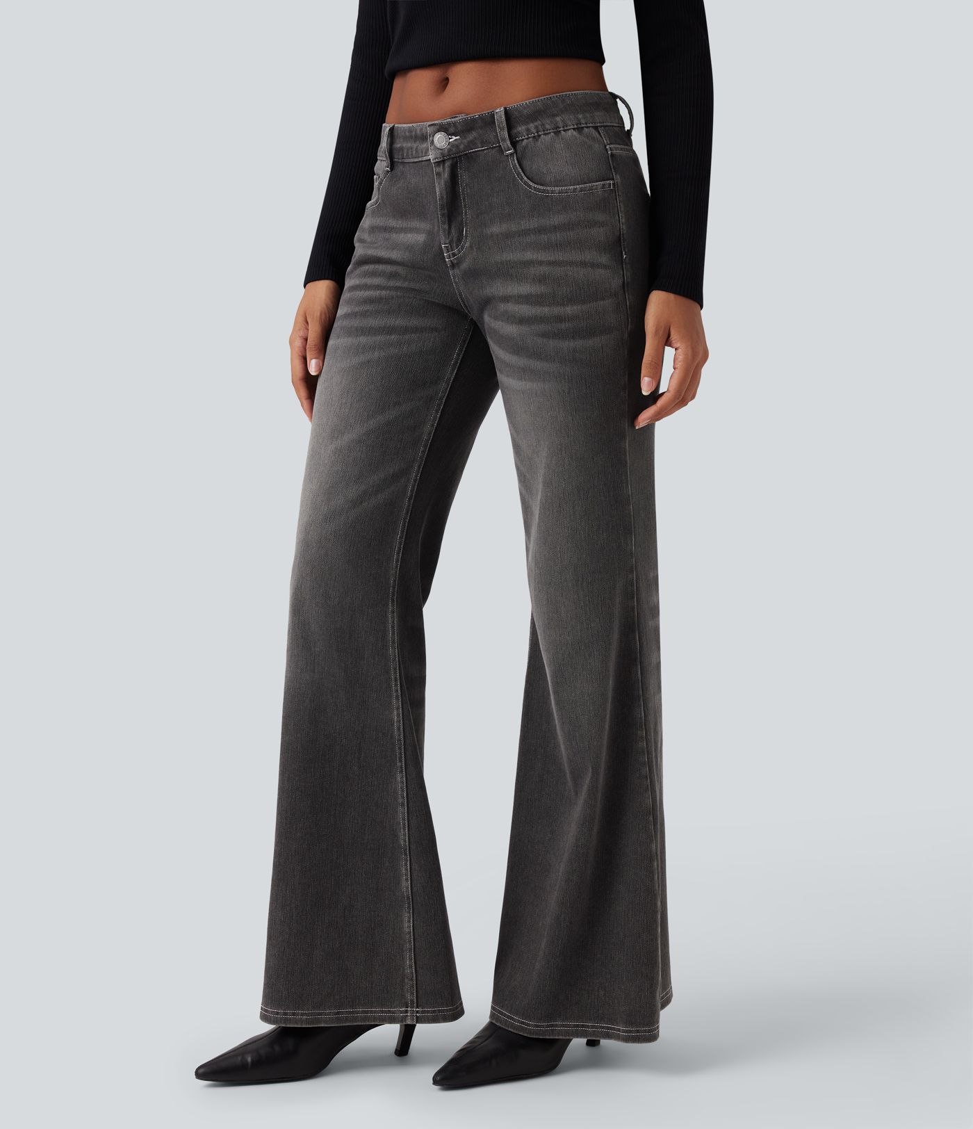 Halara Flex™ Low Rise Flare Washed Casual Jeans with Pockets