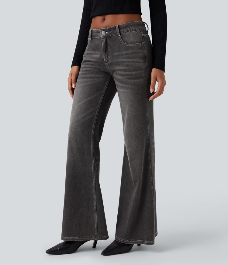 Halara Flex™ Low Rise Flare Washed Casual Jeans with Pockets