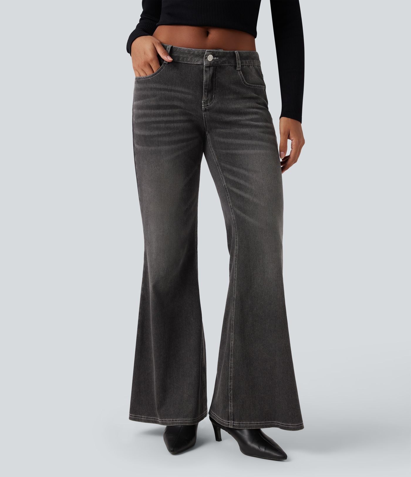 Halara Flex™ Low Rise Flare Washed Casual Jeans with Pockets