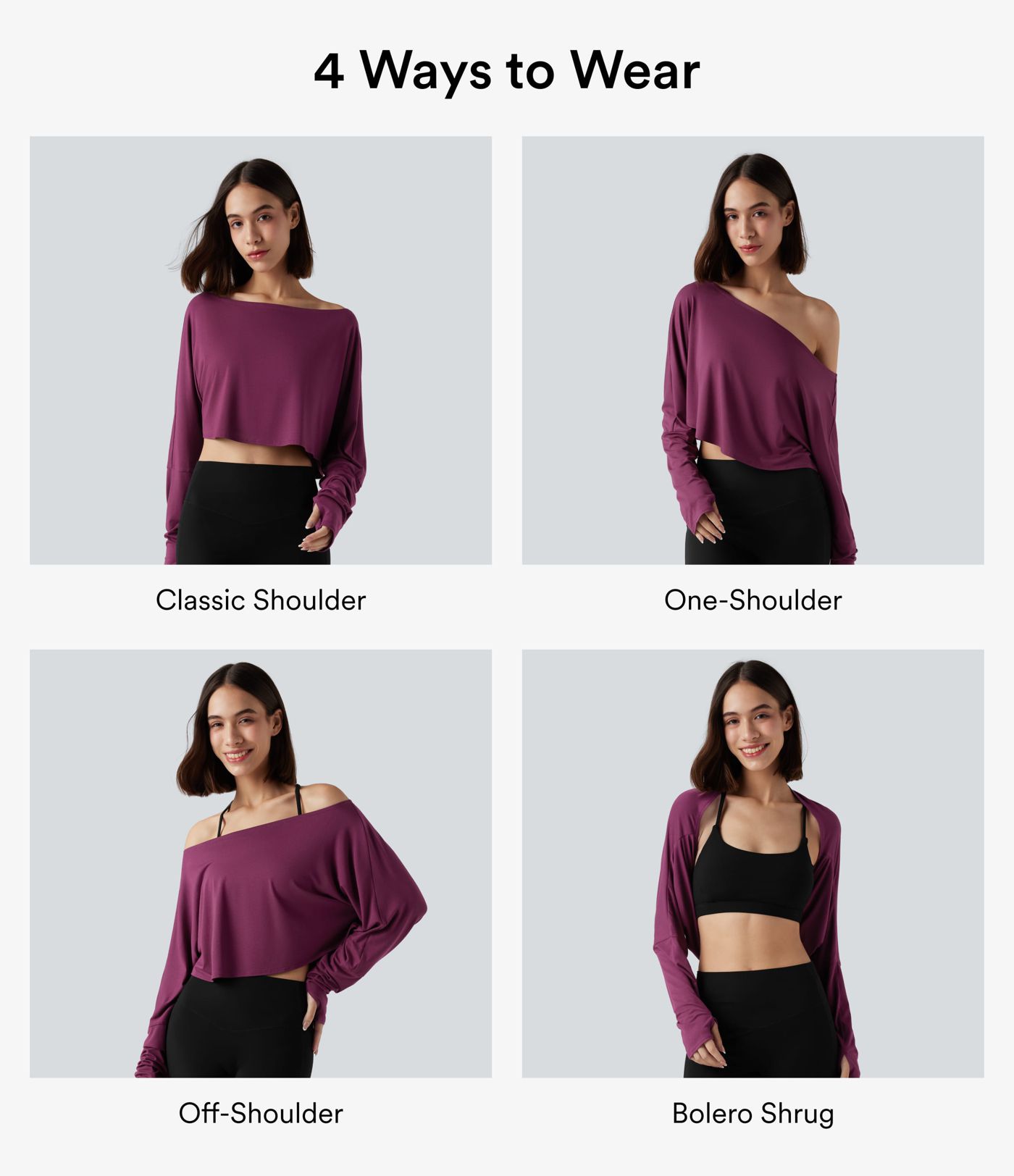 Long Sleeve Thumb Hole Cropped Workout Sports Top