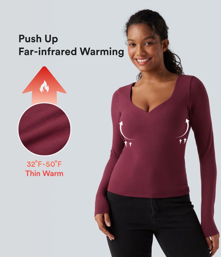 Push-Up Long Sleeve Casual Warming Top-D/DD/DDD/F Cups
