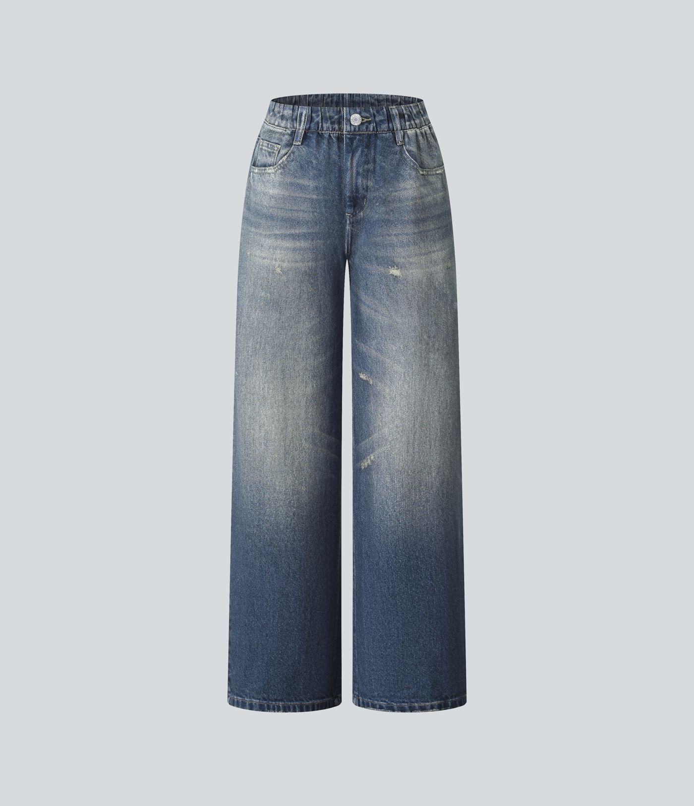 Mid Rise Denim Print French Terry Casual Jogger Jeans with Pockets