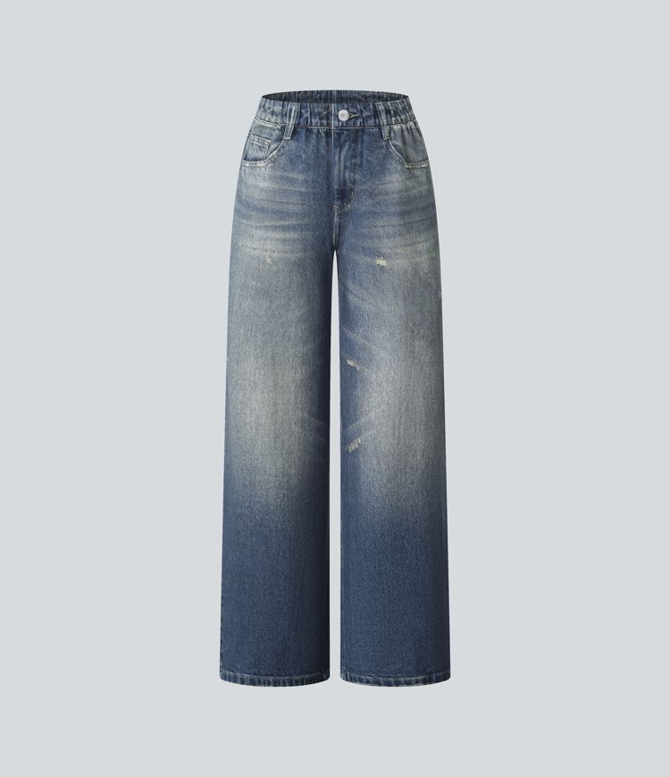 Halara Flex™ Mid Rise Wide Leg Casual French Terry Baggy Sweatpants Jeans with Pockets