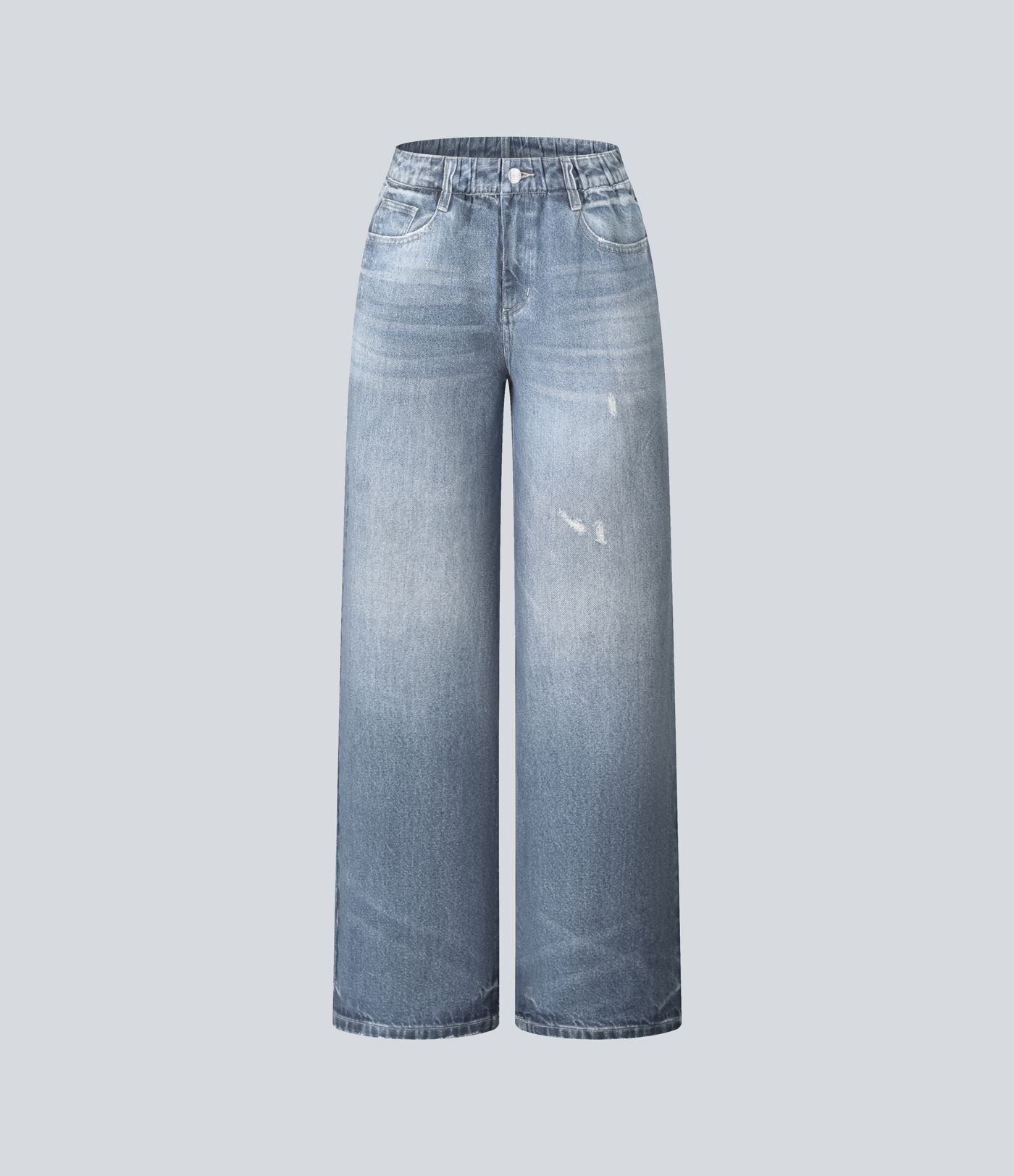Jogging jean décontracté en molleton French Terry imprimé denim taille mi-haute avec poches