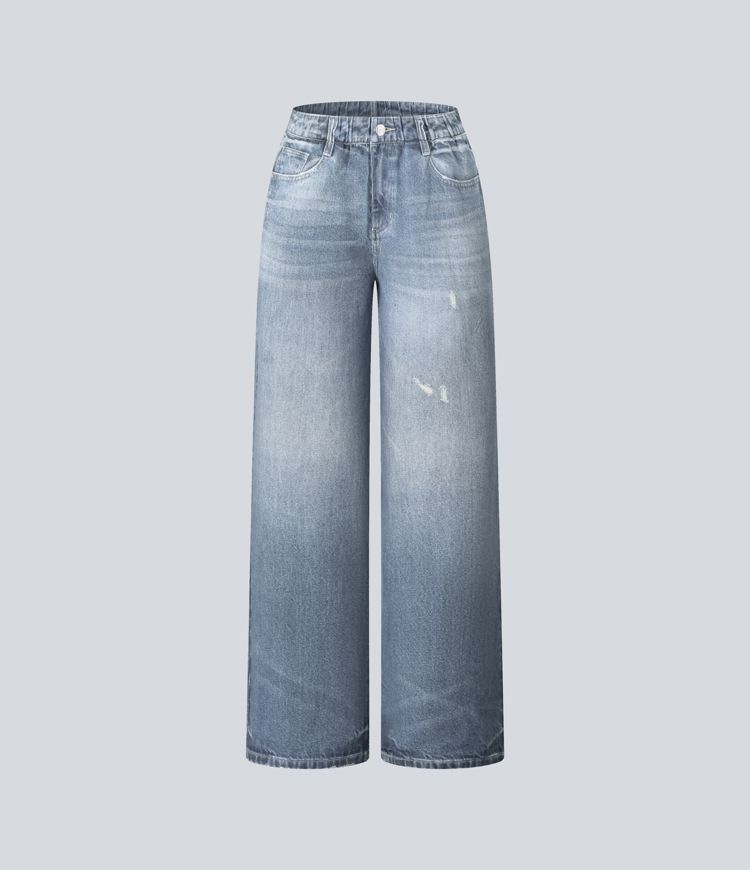 Jean jogging baggy Halara Flex™ molleton français jambes larges taille mi-haute avec poches